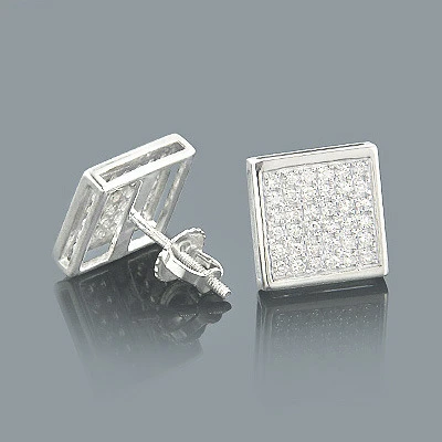 Gold Pave Diamond Stud Earrings 0.41ct 10K White Gold 3 Gold Pave Diamond Stud Earrings 0.41ct 10K White Gold
