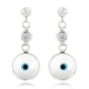 14K White Gold Diamond White Evil Eye Earrings 0.20ct Good Luck Charms