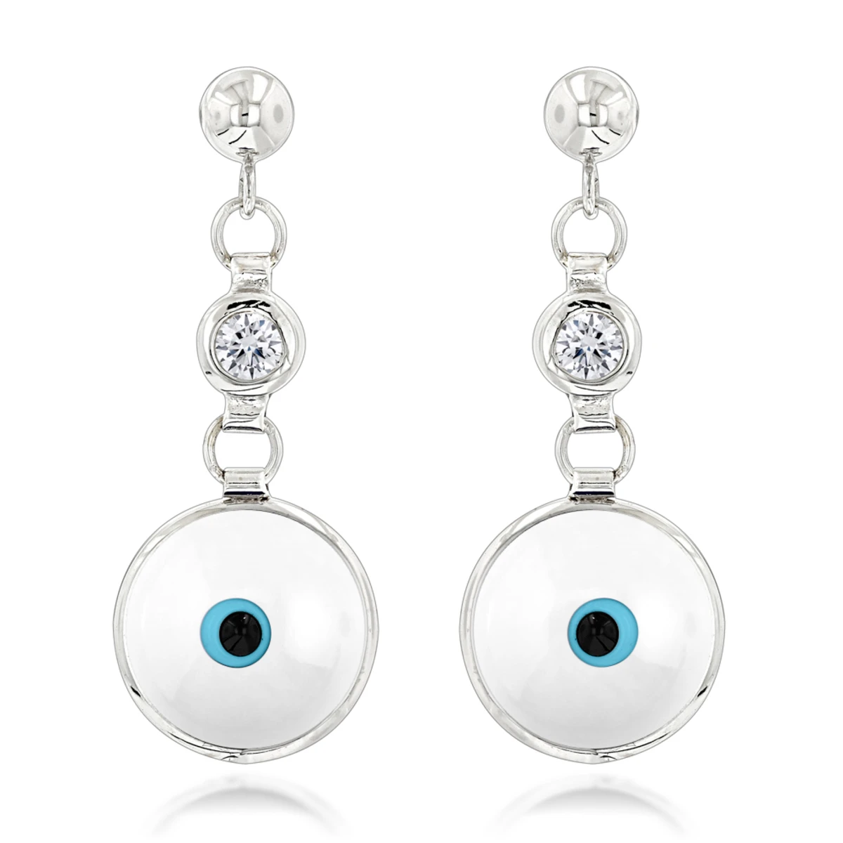 14K White Gold Diamond White Evil Eye Earrings 0.20ct Good Luck Charms 3 14K White Gold Diamond White Evil Eye Earrings 0.20ct Good Luck Charms