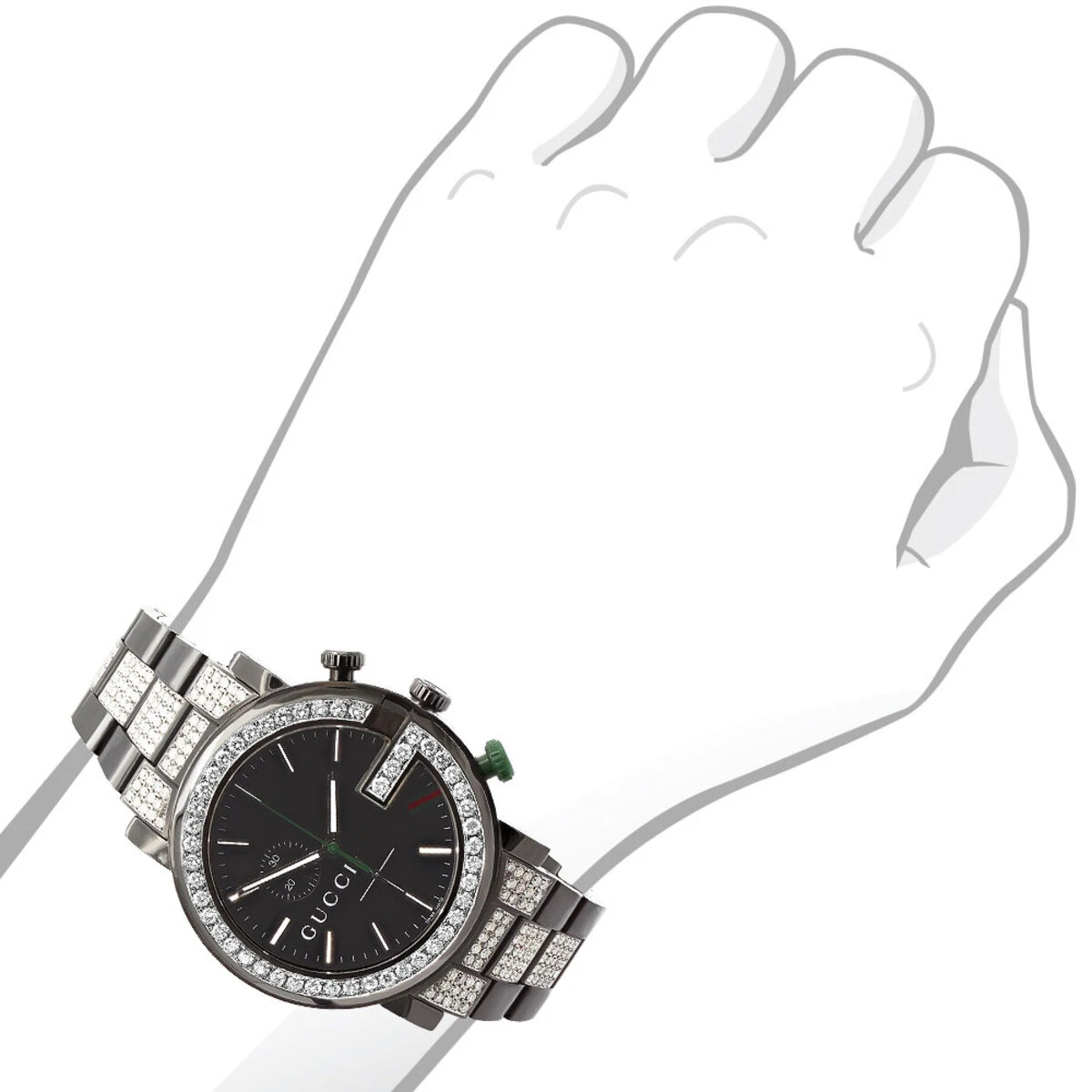 Men's Chrono Gucci Fully Iced Out Watch 7.5ct 101G Black YA101331 5 Men's Chrono Gucci Fully Iced Out Watch 7.5ct 101G Black YA101331 - Image 3