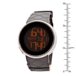 Men's Gucci I-Gucci Luxury 3.10ct Diamond Watch With Digital Steel Case & Brown Rubber YA114209 -Its Hot Jewelry Shop gucci watches mens diamond watch 310ct p 35278 ruler