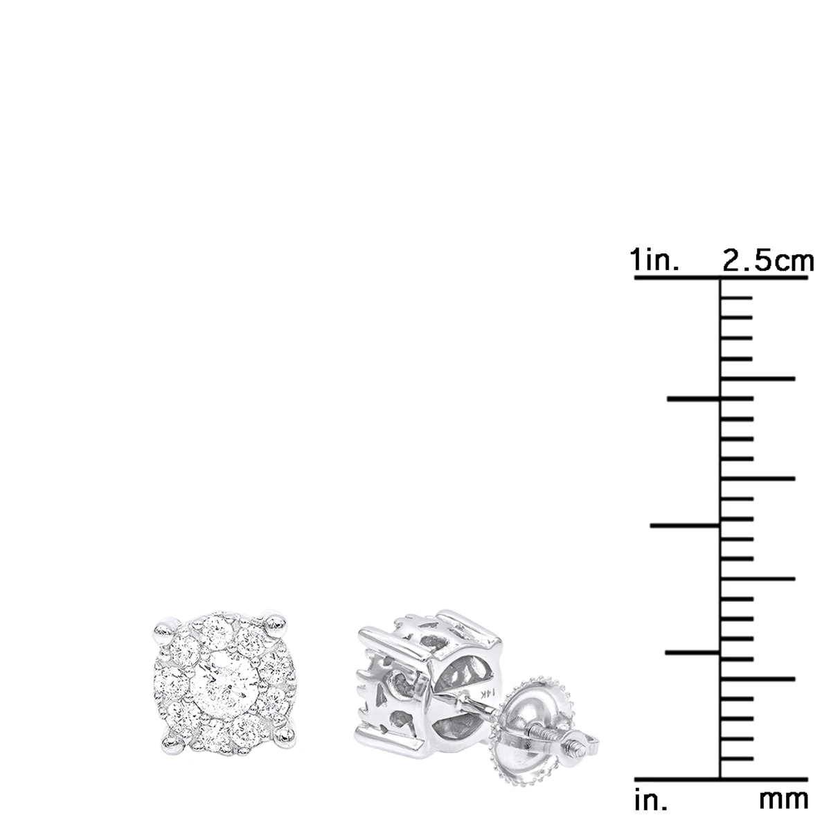Halo 14K White Gold Cluster Diamond Earrings Studs For Men Or Women 3/4ct 8 Halo 14K White Gold Cluster Diamond Earrings Studs For Men Or Women 3/4ct - Image 6