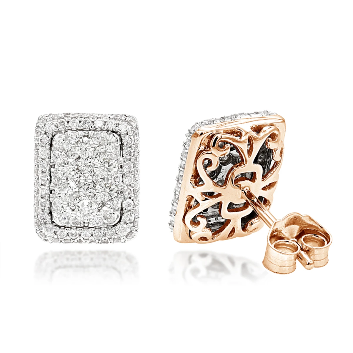 Halo 3 Carat Look Cluster Diamond Stud Earrings 1ct By Luxurman 5 Halo 3 Carat Look Cluster Diamond Stud Earrings 1ct By Luxurman - Image 3