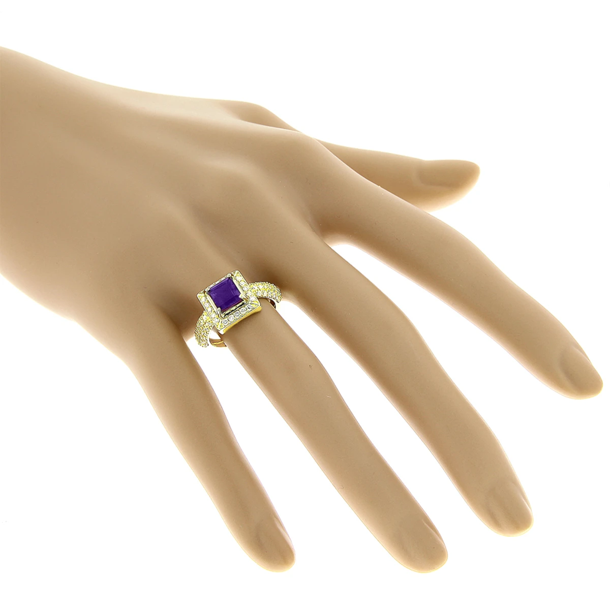 Halo Amethyst Diamond Engagement Ring 0.68ct 14K Yellow Gold Gemstone Ring 4 Halo Amethyst Diamond Engagement Ring 0.68ct 14K Yellow Gold Gemstone Ring - Image 2