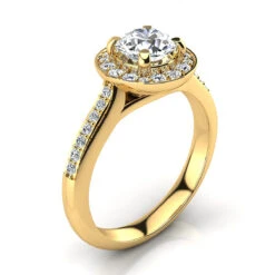 Halo Designer 18K Yellow Gold G/VS Round Diamond Engagement Ring 1.1ct By Luxurman