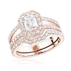 Halo Emerald Diamond Engagement Ring Wedding Band Set 14K White Gold 2.6ct 10 Halo Emerald Diamond Engagement Ring Wedding Band Set 14K White Gold 2.6ct -Its Hot Jewelry Shop halo emerald diamond engagement ring wedding band set in 14k gold 26ct ro