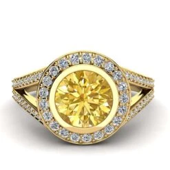 Halo White & Yellow Diamond Engagement Ring By Luxurman 1.35ct 18K Yellow Gold 13 Halo White & Yellow Diamond Engagement Ring By Luxurman 1.35ct 18K Yellow Gold -Its Hot Jewelry Shop halo white yellow diamond engagement ring by luxurman 135ct 18k gold bod