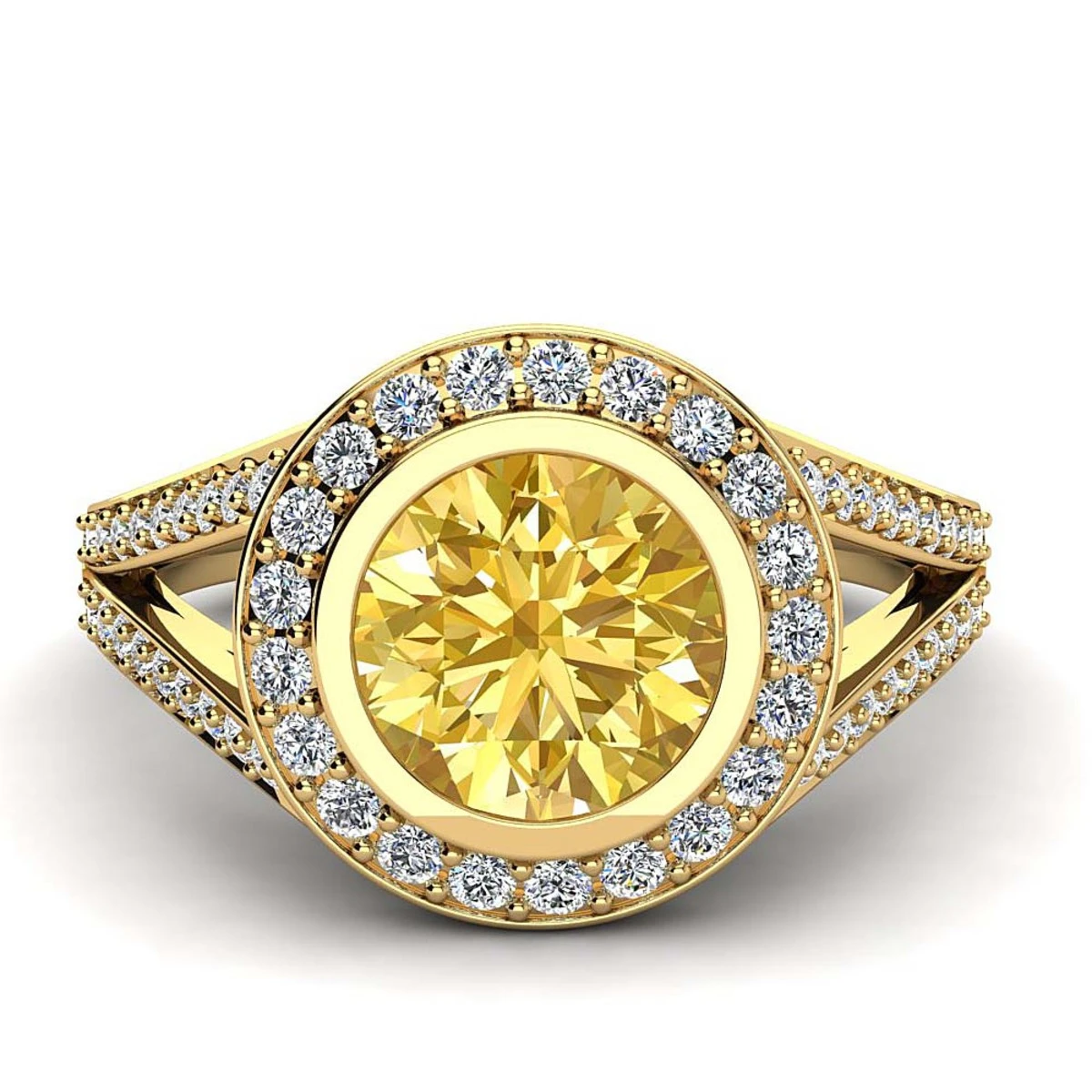 Halo White & Yellow Diamond Engagement Ring By Luxurman 1.35ct 18K Yellow Gold 7 Halo White & Yellow Diamond Engagement Ring By Luxurman 1.35ct 18K Yellow Gold - Image 5