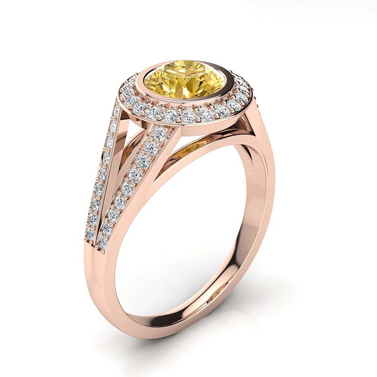 Halo White & Yellow Diamond Engagement Ring By Luxurman 1.35ct 18K Yellow Gold 5 Halo White & Yellow Diamond Engagement Ring By Luxurman 1.35ct 18K Yellow Gold - Image 3