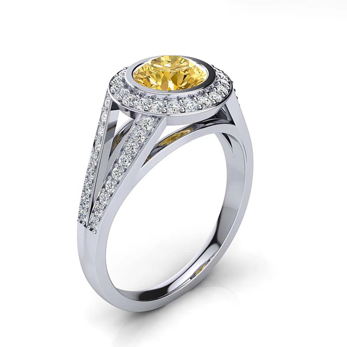 Halo White & Yellow Diamond Engagement Ring By Luxurman 1.35ct 18K Yellow Gold 4 Halo White & Yellow Diamond Engagement Ring By Luxurman 1.35ct 18K Yellow Gold - Image 2