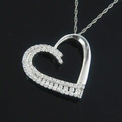 14K White Gold Designer Diamond Heart Pendant 0.56ct
