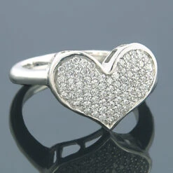 14K White Gold Diamond Heart Ring For Women 0.43ct