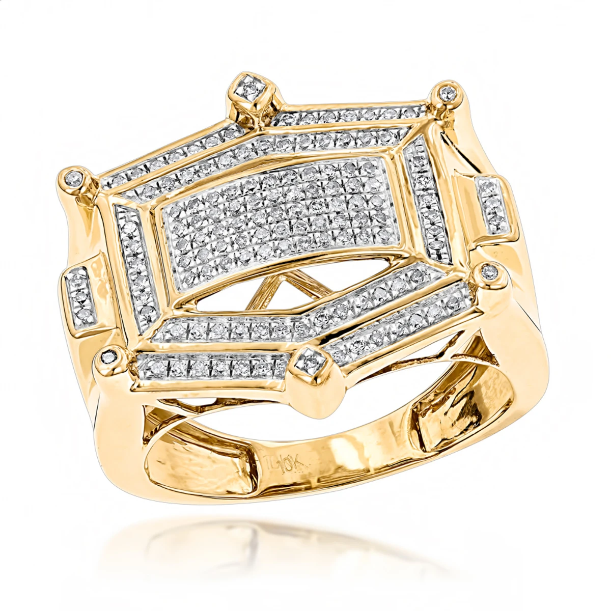 Hip Hop Diamond Ring For Men 10K Yellow Gold 0.35ct. 3 Hip Hop Diamond Ring For Men 10K Yellow Gold 0.35ct.