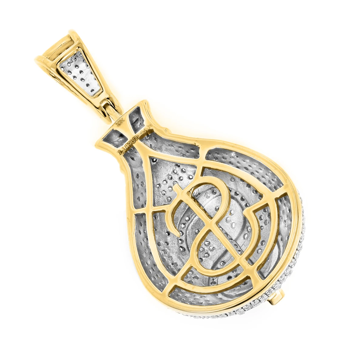 Hip Hop 10K Yellow Gold Diamond Money Bag Pendant 1.15ct 6 Hip Hop 10K Yellow Gold Diamond Money Bag Pendant 1.15ct - Image 4