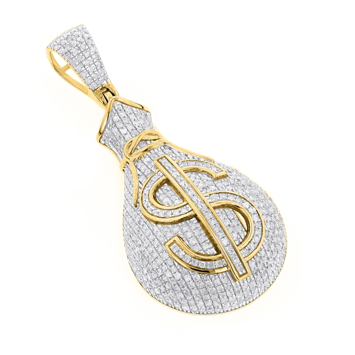 Hip Hop 10K Yellow Gold Diamond Money Bag Pendant 1.15ct 3 Hip Hop 10K Yellow Gold Diamond Money Bag Pendant 1.15ct