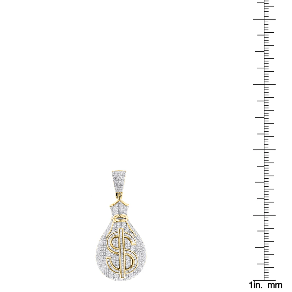 Hip Hop 10K Yellow Gold Diamond Money Bag Pendant 1.15ct 8 Hip Hop 10K Yellow Gold Diamond Money Bag Pendant 1.15ct - Image 6