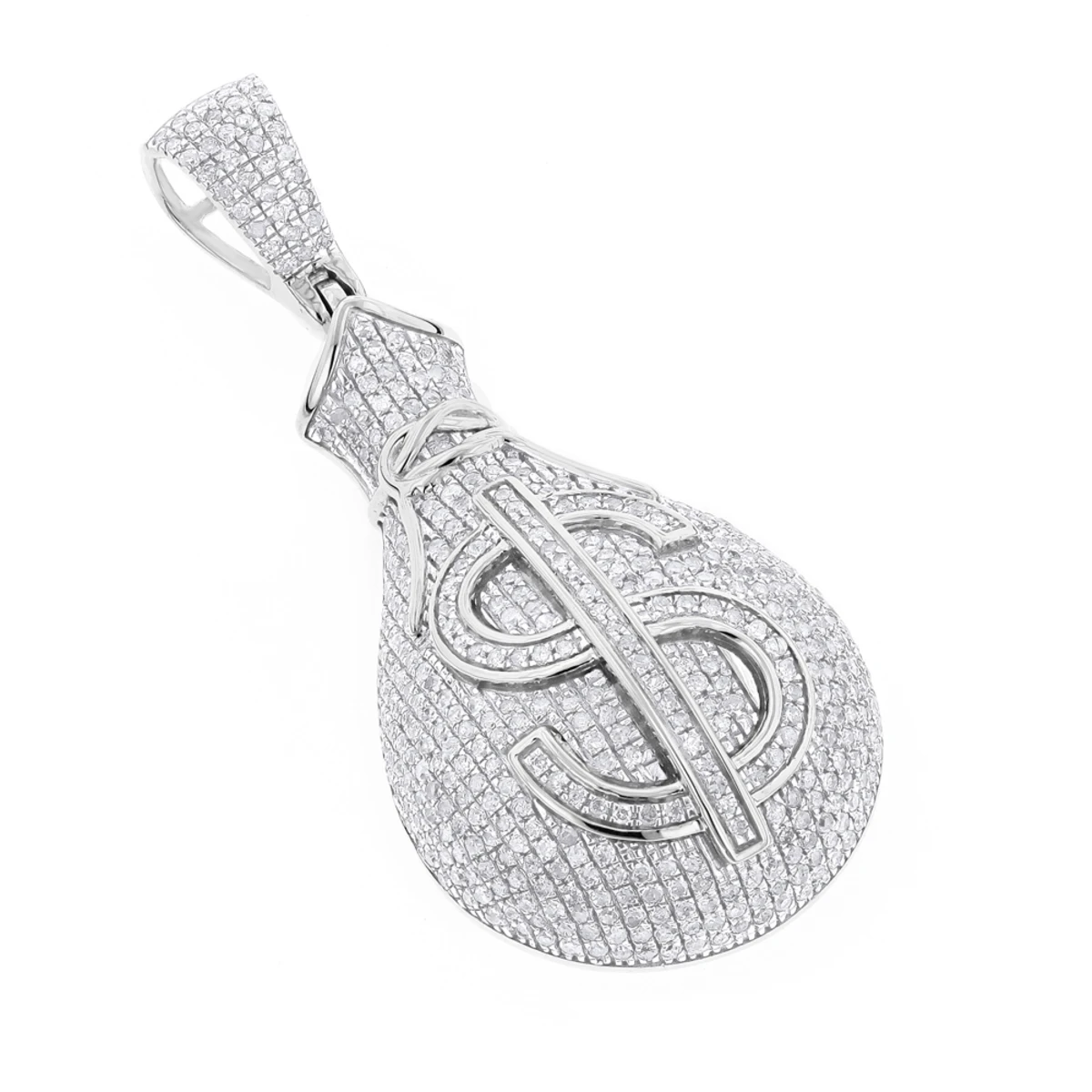 Hip Hop 10K Yellow Gold Diamond Money Bag Pendant 1.15ct 4 Hip Hop 10K Yellow Gold Diamond Money Bag Pendant 1.15ct - Image 2