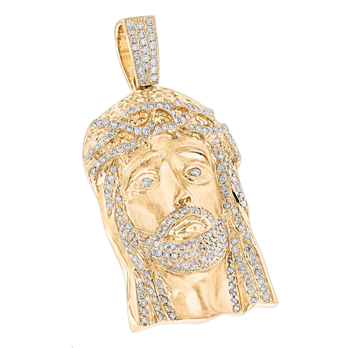 Hip Hop 14K Yellow Gold Round Diamond Jesus Head Pendant 3.5ct By Luxurman 3 Hip Hop 14K Yellow Gold Round Diamond Jesus Head Pendant 3.5ct By Luxurman