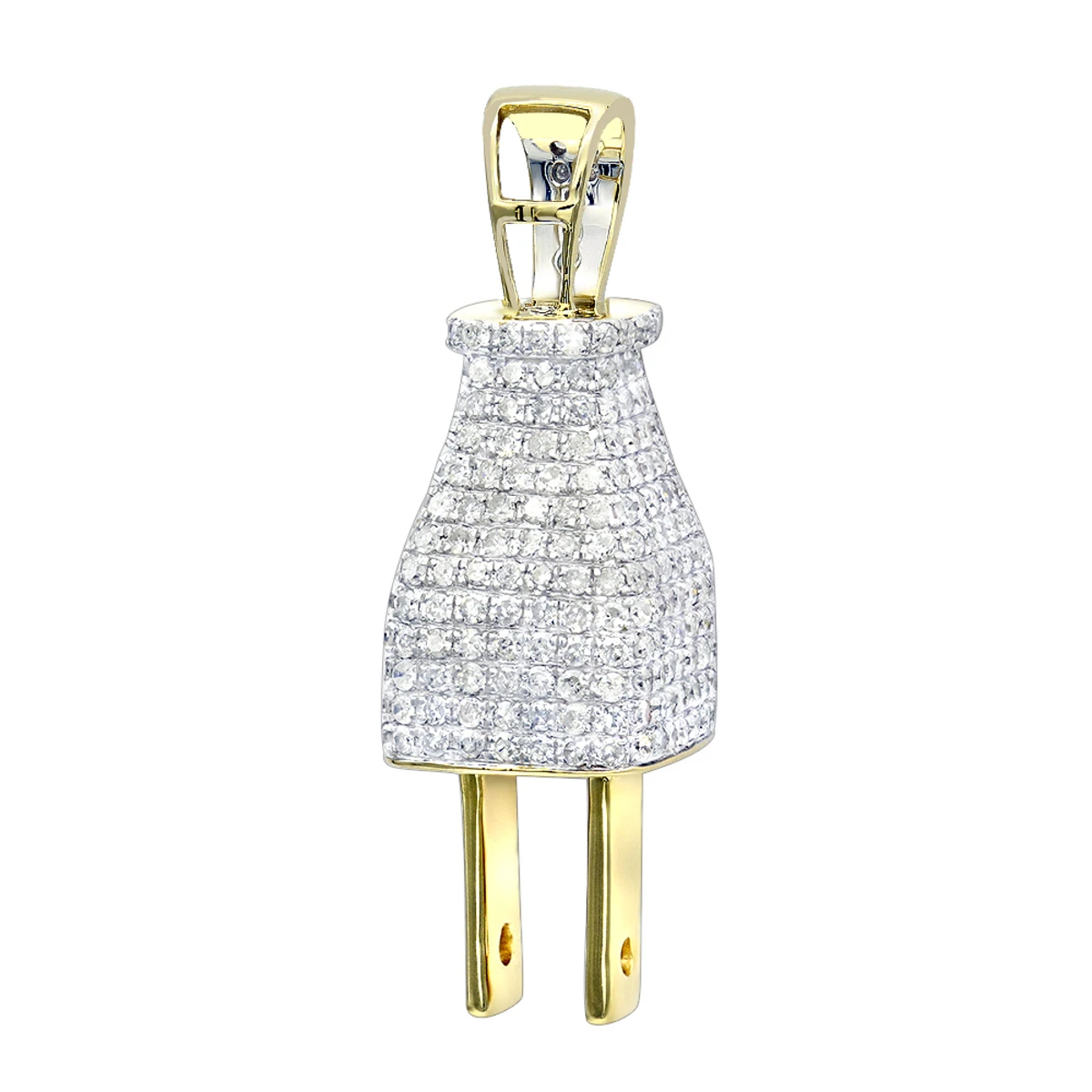 Hip Hop 10K Yellow Gold 3D Real Gold And Diamond Power Plug Pendant For Men 6 Hip Hop 10K Yellow Gold 3D Real Gold And Diamond Power Plug Pendant For Men - Image 4
