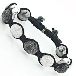 Hip Hop Beaded Disco Ball Bracelet W White Black Diamonds 5ct