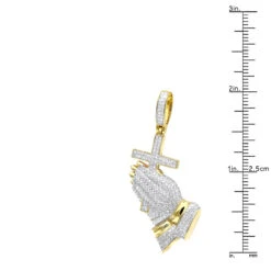 Hip Hop 10K Yellow Gold Praying Hands And Cross Diamond Pendant For Men -Its Hot Jewelry Shop hip hop jewelry praying hands and cross diamond pendant for men 10k gold rulerye