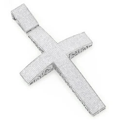 Hip Hop Silver Diamond Cross Pendant For Men 6.94ct Large