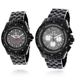 His And Hers Black Centorum Chronograph 1.05ct Diamond Watch Set