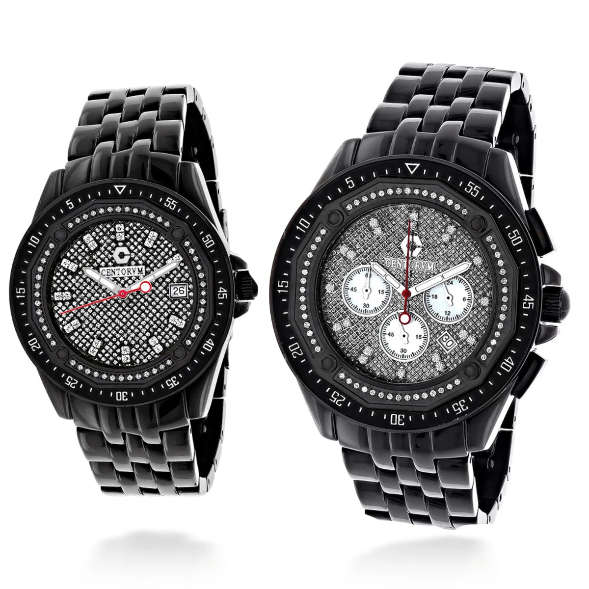 His And Hers Black Centorum Chronograph 1.05ct Diamond Watch Set 3 His And Hers Black Centorum Chronograph 1.05ct Diamond Watch Set