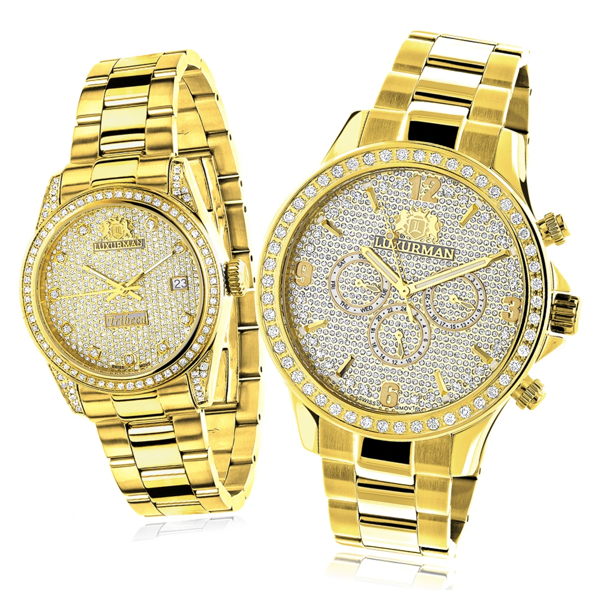 His And Hers Yellow Gold Plated Luxurman Diamond Watch Set 3.5ct 3 His And Hers Yellow Gold Plated Luxurman Diamond Watch Set 3.5ct