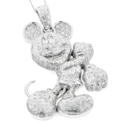 Huge 10K White Gold Diamond Mickey Mouse Pendant 4ct