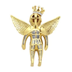 Iced Out Crowned Angel Pendant With Diamonds 10K Yellow Gold 1.5ct -Its Hot Jewelry Shop iced out crowned angel pendant with diamonds in 10k gold 164ct backye