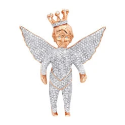 Iced Out Crowned Angel Pendant With Diamonds 10K Yellow Gold 1.5ct -Its Hot Jewelry Shop iced out crowned angel pendant with diamonds in 10k gold 164ct ro