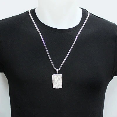 Iced Out Diamond Dog Tag Pendant 1.99ct Sterling Silver 5 Iced Out Diamond Dog Tag Pendant 1.99ct Sterling Silver - Image 3