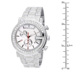 Iced Out Men's Diamond Gucci G-Chrono Watch White Chronograph Dial 15ct YA101339 -Its Hot Jewelry Shop iced out gucci g chrono diamond watch for men white dial chronograph 15ct 965871 w ruler