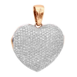 Iced Out Ladies Big Pave Diamond Heart Locket Pendant W Picture 14K Yellow Gold -Its Hot Jewelry Shop iced out ladies big pave diamond heart locket pendant w picture solid 14k gold 100495 back rose