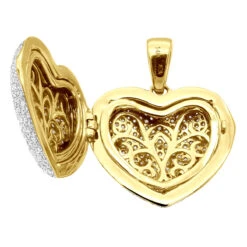 Iced Out Ladies Big Pave Diamond Heart Locket Pendant W Picture 14K Yellow Gold -Its Hot Jewelry Shop iced out ladies big pave diamond heart locket pendant w picture solid 14k gold 100495 box yellow
