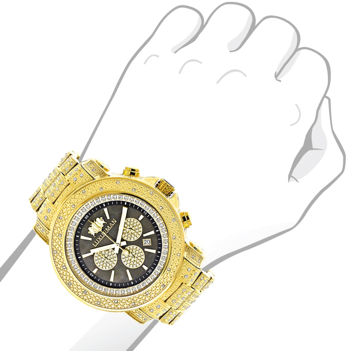 Iced Out Men's Diamond Watch Luxurman 2ct Yellow Gold Plated 4 Iced Out Men's Diamond Watch Luxurman 2ct Yellow Gold Plated - Image 2