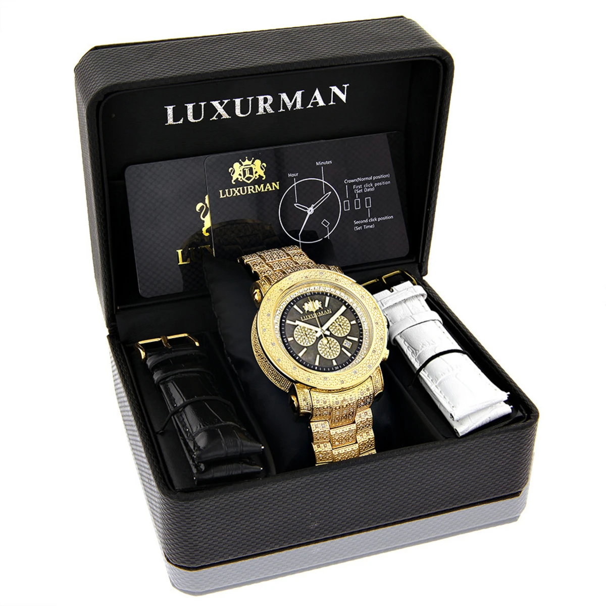 Iced Out Men's Diamond Watch Luxurman 2ct Yellow Gold Plated 6 Iced Out Men's Diamond Watch Luxurman 2ct Yellow Gold Plated - Image 4