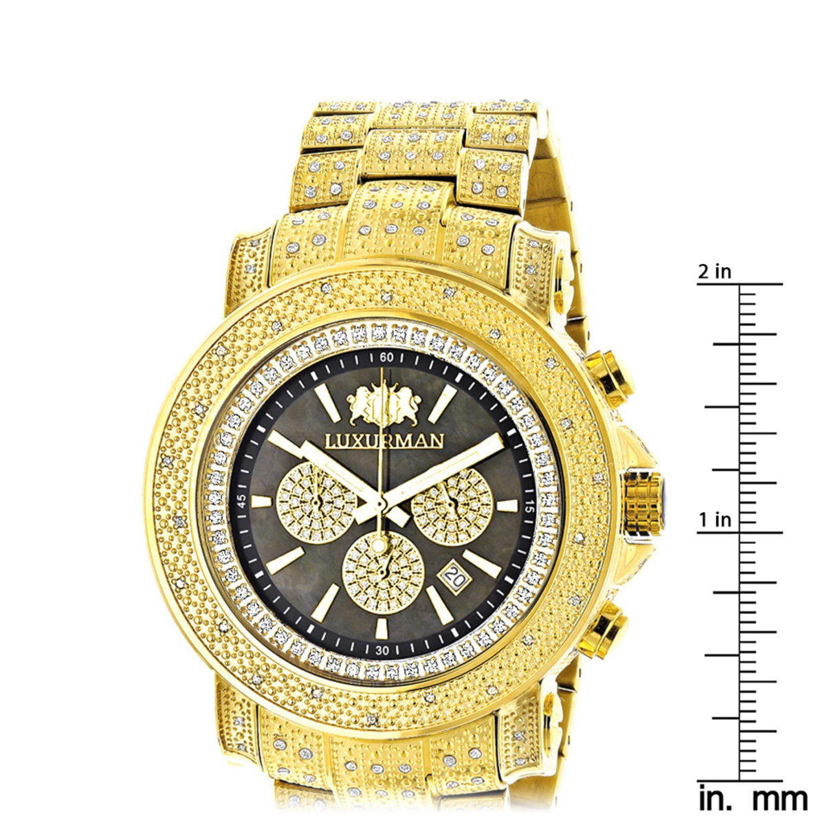 Iced Out Men's Diamond Watch Luxurman 2ct Yellow Gold Plated 7 Iced Out Men's Diamond Watch Luxurman 2ct Yellow Gold Plated - Image 5