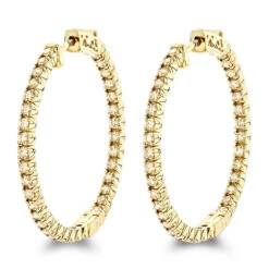 Inside Out Yellow Diamond Hoop Earrings 14K Yellow Gold By Luxurman 2.2ct.