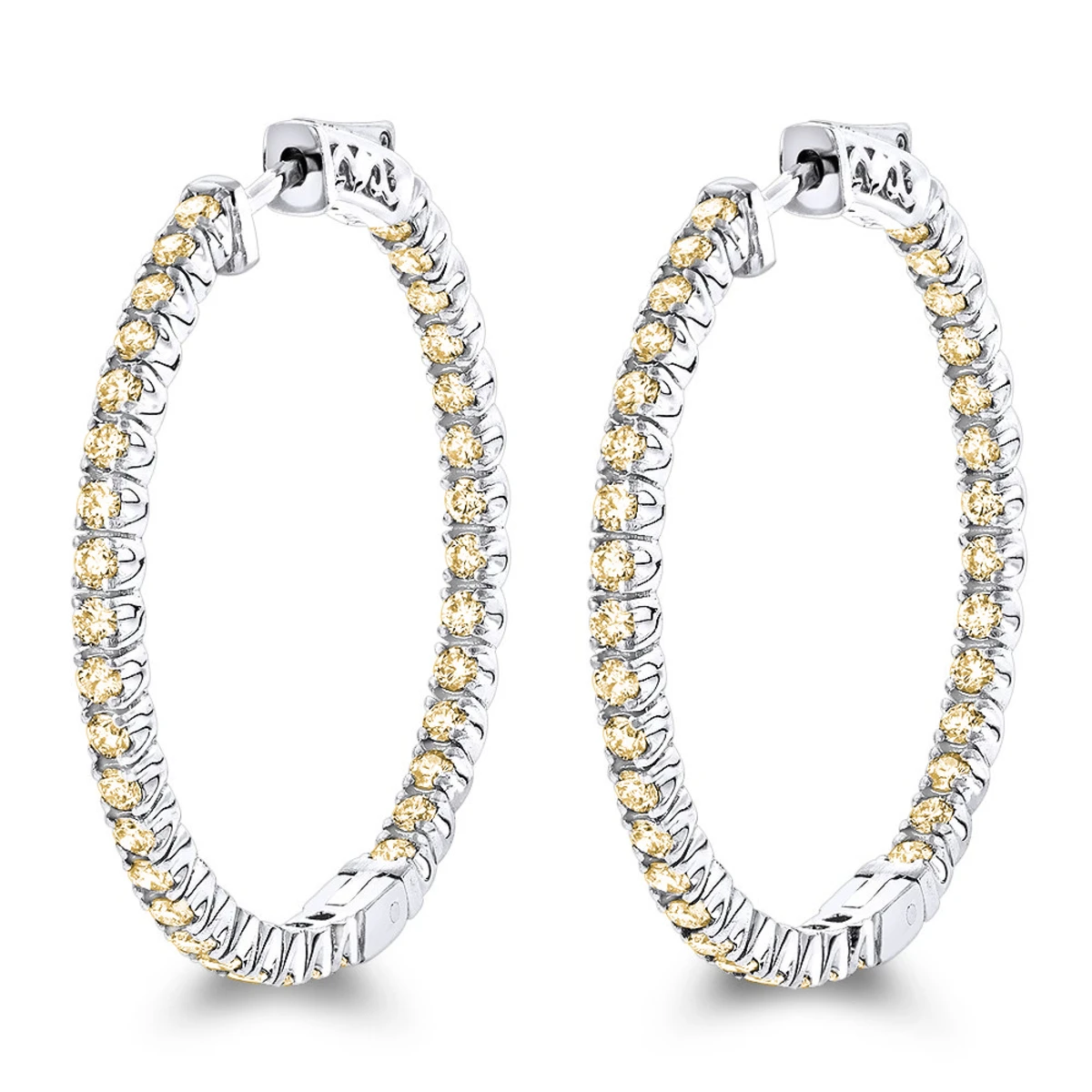 Inside Out Yellow Diamond Hoop Earrings 14K Yellow Gold By Luxurman 2.2ct. 4 Inside Out Yellow Diamond Hoop Earrings 14K Yellow Gold By Luxurman 2.2ct. - Image 2
