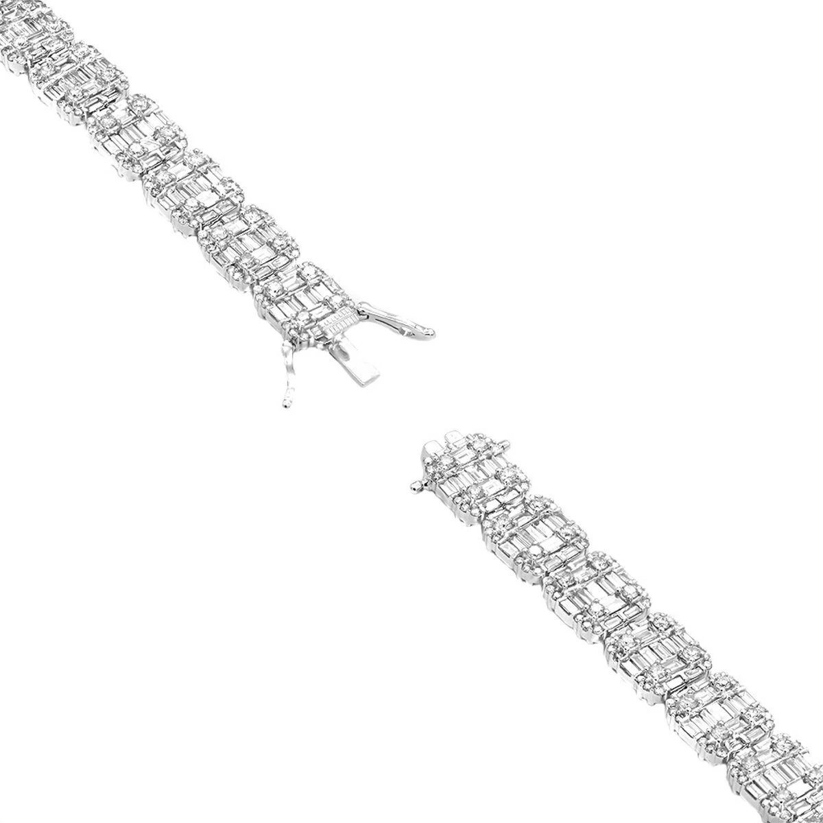 14K White Gold Baguette And Round Diamond Tennis Bracelet For Men & Women 14CT 6 14K White Gold Baguette And Round Diamond Tennis Bracelet For Men & Women 14CT - Image 4