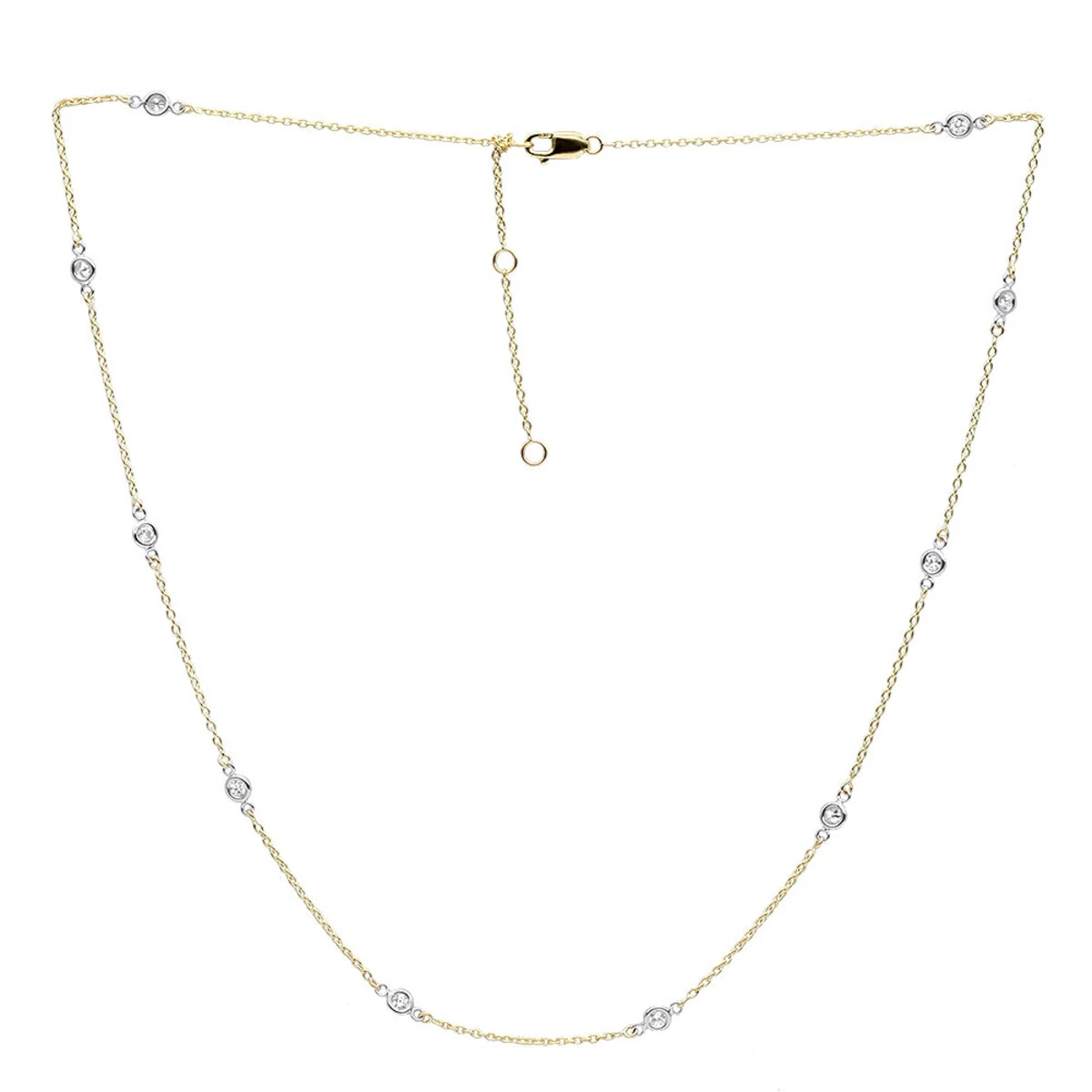 14K Yellow Gold Diamonds By The Yard Station Necklace For Women 0.5 Adjustable 3 14K Yellow Gold Diamonds By The Yard Station Necklace For Women 0.5 Adjustable