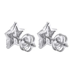 14K White Gold Fully Iced Out Pave Diamond Star Earrings Studs 0.25CT By Luxurman -Its Hot Jewelry Shop jewelry 14k gold fully iced out pave diamond star earrings studs 025ct by luxurman backwh