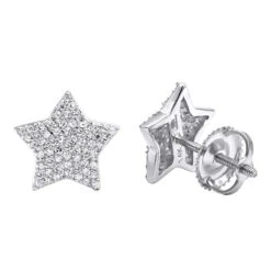 14K White Gold Fully Iced Out Pave Diamond Star Earrings Studs 0.25CT By Luxurman
