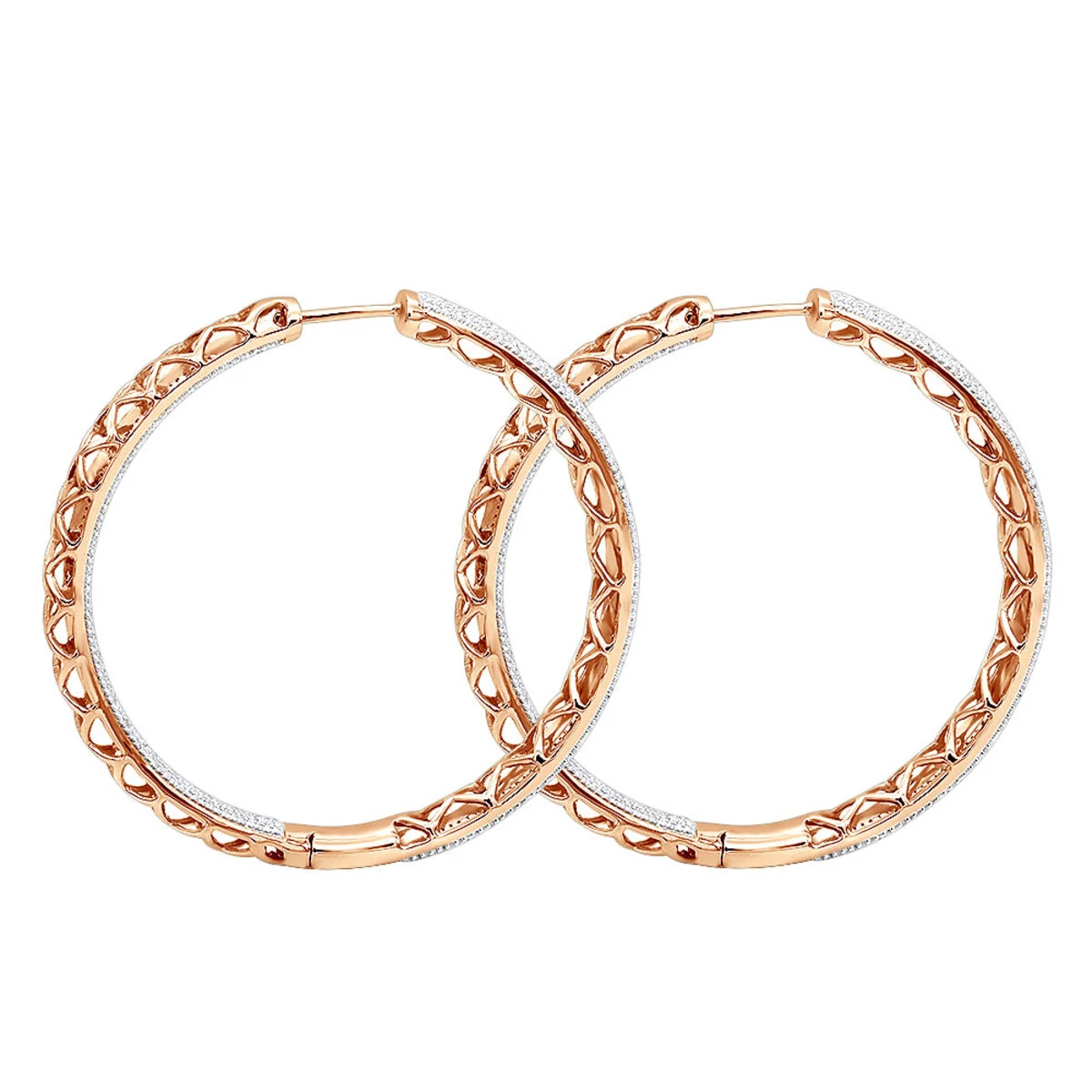 14K White Gold Large Diamond Hoop Earrings 3.5ct Inside Out Pave Setting 8 14K White Gold Large Diamond Hoop Earrings 3.5ct Inside Out Pave Setting - Image 6