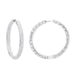 14K White Gold Large Diamond Hoop Earrings 3.5ct Inside Out Pave Setting
