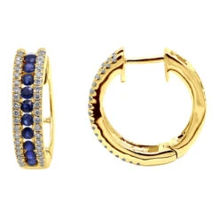 14K White Gold Natural Blue Sapphire And Diamond Huggie Earrings For Women 1ct -Its Hot Jewelry Shop jewelry 14k gold natural blue sapphire and diamond huggie earrings for women 085ct ye