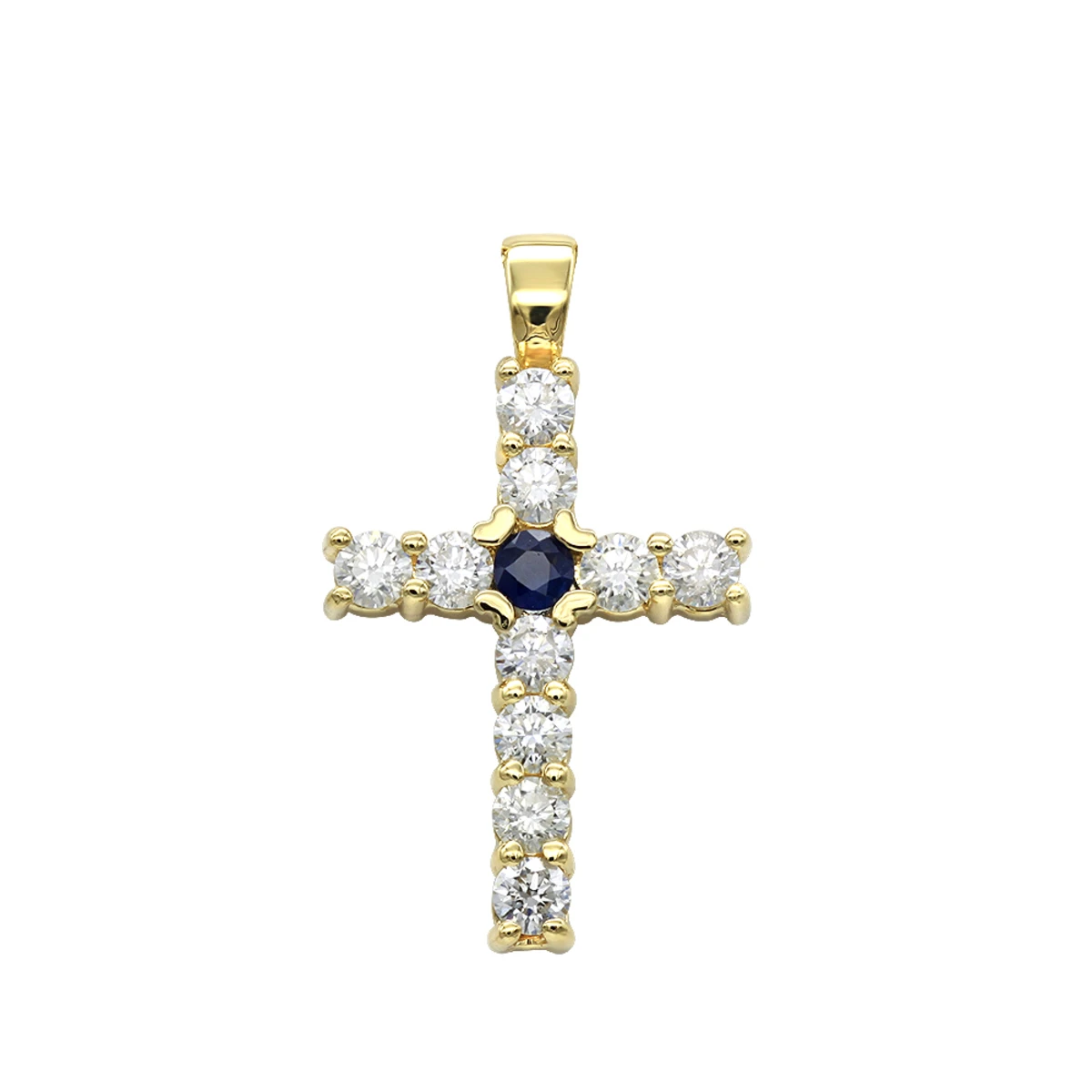 14K Yellow Gold Sapphire And Diamond Ladies Cross Pendant 1.32ct By Luxurman 3 14K Yellow Gold Sapphire And Diamond Ladies Cross Pendant 1.32ct By Luxurman