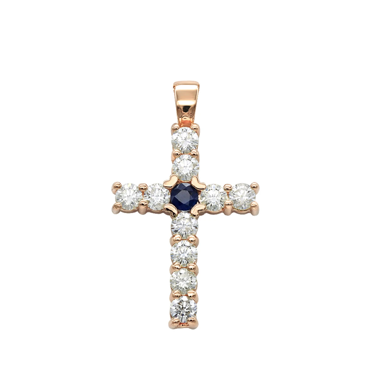 14K Yellow Gold Sapphire And Diamond Ladies Cross Pendant 1.32ct By Luxurman 5 14K Yellow Gold Sapphire And Diamond Ladies Cross Pendant 1.32ct By Luxurman - Image 3